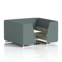 Brixworth 6 Seater Booth With White Legs And White Table With Silver Leg In Main Line Flax Fabric - Westminster Panels And Newbury Sofa