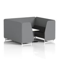 Brixworth 6 Seater Booth With White Legs And White Table With Silver Leg In Synergy Fabric - Partner Panels And Mix Sofa