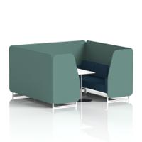 Brixworth 6 Seater Booth With White Legs And White Table With Silver Leg In Sumi Fabric - Handa Panels And Uto Sofa