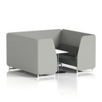 Brixworth 6 Seater Booth With White Legs And White Table With Silver Leg In Sumi Fabric - Tokyo Panels And Kobe Sofa