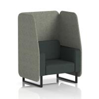 Brixworth 1 Seater Open Booth With Black Legs In Rivet Fabric - Vitreous Panels And Charcoal Sofa