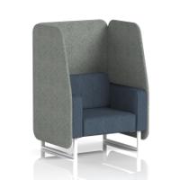 Brixworth 1 Seater Open Booth With White Legs In Rivet Fabric - Prime Panels And Crucible Sofa