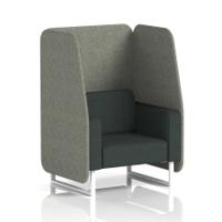 Brixworth 1 Seater Open Booth With White Legs In Rivet Fabric - Vitreous Panels And Charcoal Sofa