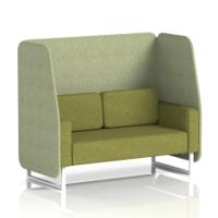 Brixworth 2 Seater Open Booth With White Legs In Rivet Fabric - Burnish Panels And Olive Sofa
