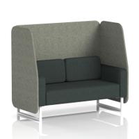 Brixworth 2 Seater Open Booth With White Legs In Rivet Fabric - Vitreous Panels And Charcoal Sofa