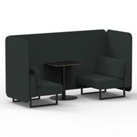 Brixworth 2 Seater Bench Booth With Black Legs And Black Table With Black Leg In Rivet Fabric - Charcoal Panels And Sofa
