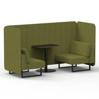 Brixworth 2 Seater Bench Booth With Black Legs And Black Table With Black Leg In Rivet Fabric - Olive Panels And Sofa