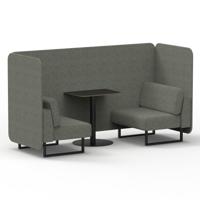 Brixworth 2 Seater Bench Booth With Black Legs And Black Table With Black Leg In Rivet Fabric - Vitreous Panels And Sofa