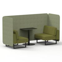 Brixworth 2 Seater Bench Booth With Black Legs And Black Table With Black Leg In Rivet Fabric - Burnish Panels And Olive Sofa