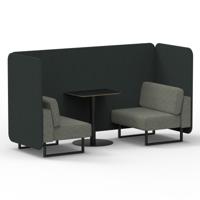 Brixworth 2 Seater Bench Booth With Black Legs And Black Table With Black Leg In Rivet Fabric - Charcoal Panels And Vitreous Sofa