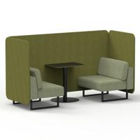 Brixworth 2 Seater Bench Booth With Black Legs And Black Table With Black Leg In Rivet Fabric - Olive Panels And Burnish Sofa