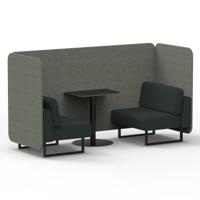 Brixworth 2 Seater Bench Booth With Black Legs And Black Table With Black Leg In Rivet Fabric - Vitreous Panels And Charcoal Sofa