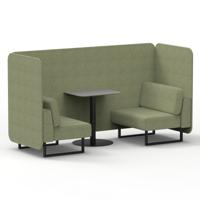 Brixworth 2 Seater Bench Booth With Black Legs And Grey Table With Black Leg In Rivet Fabric - Burnish Panels And Sofa