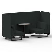 Brixworth 2 Seater Bench Booth With Black Legs And Grey Table With Black Leg In Rivet Fabric - Charcoal Panels And Sofa