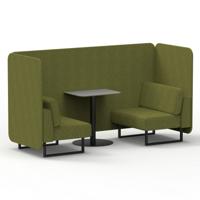 Brixworth 2 Seater Bench Booth With Black Legs And Grey Table With Black Leg In Rivet Fabric - Olive Panels And Sofa