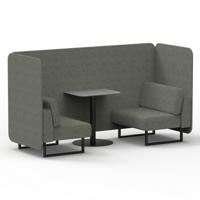Brixworth 2 Seater Bench Booth With Black Legs And Grey Table With Black Leg In Rivet Fabric - Vitreous Panels And Sofa