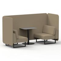 Brixworth 2 Seater Bench Booth With Black Legs And Grey Table With Black Leg In Main Line Flax Fabric - Upminster Panels And Sofa