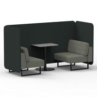 Brixworth 2 Seater Bench Booth With Black Legs And Grey Table With Black Leg In Rivet Fabric - Charcoal Panels And Vitreous Sofa