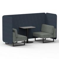 Brixworth 2 Seater Bench Booth With Black Legs And Grey Table With Black Leg In Rivet Fabric - Crucible Panels And Prime Sofa