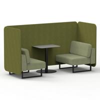 Brixworth 2 Seater Bench Booth With Black Legs And Grey Table With Black Leg In Rivet Fabric - Olive Panels And Burnish Sofa