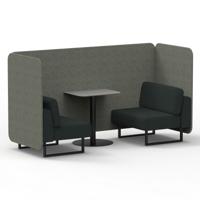 Brixworth 2 Seater Bench Booth With Black Legs And Grey Table With Black Leg In Rivet Fabric - Prime Panels And Crucible Sofa