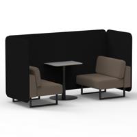 Brixworth 2 Seater Bench Booth With Black Legs And Grey Table With Black Leg In X2 Fabric - Diameter Panels And Theory Sofa