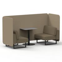 Brixworth 2 Seater Bench Booth With Black Legs And Grey Table With Black Leg In Main Line Flax Fabric - Upminster Panels And Bank Sofa