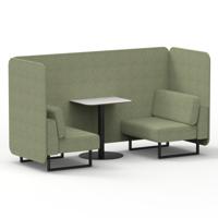 Brixworth 2 Seater Bench Booth With Black Legs And White Table With Black Leg In Rivet Fabric - Burnish Panels And Sofa