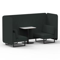 Brixworth 2 Seater Bench Booth With Black Legs And White Table With Black Leg In Rivet Fabric - Charcoal Panels And Sofa