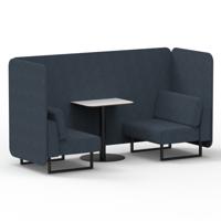 Brixworth 2 Seater Bench Booth With Black Legs And White Table With Black Leg In Rivet Fabric - Crucible Panels And Sofa