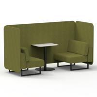 Brixworth 2 Seater Bench Booth With Black Legs And White Table With Black Leg In Rivet Fabric - Olive Panels And Sofa
