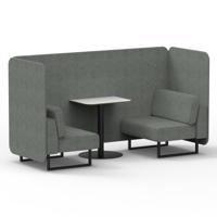 Brixworth 2 Seater Bench Booth With Black Legs And White Table With Black Leg In Rivet Fabric - Prime Panels And Sofa
