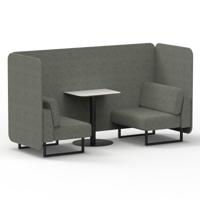 Brixworth 2 Seater Bench Booth With Black Legs And White Table With Black Leg In Rivet Fabric - Vitreous Panels And Sofa