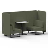Brixworth 2 Seater Bench Booth With Black Legs And White Table With Black Leg In Main Line Flax Fabric - Monument Panels And Sofa