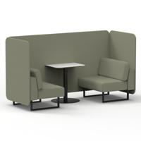Brixworth 2 Seater Bench Booth With Black Legs And White Table With Black Leg In Main Line Flax Fabric - Newbury Panels And Sofa
