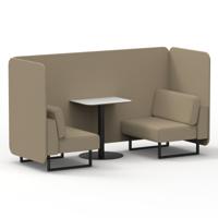 Brixworth 2 Seater Bench Booth With Black Legs And White Table With Black Leg In Main Line Flax Fabric - Upminster Panels And Sofa