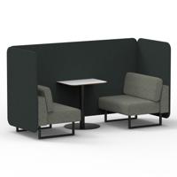Brixworth 2 Seater Bench Booth With Black Legs And White Table With Black Leg In Rivet Fabric - Charcoal Panels And Vitreous Sofa
