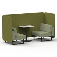 Brixworth 2 Seater Bench Booth With Black Legs And White Table With Black Leg In Rivet Fabric - Olive Panels And Burnish Sofa