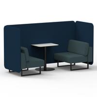 Brixworth 2 Seater Bench Booth With Black Legs And White Table With Black Leg In X2 Fabric - Calculus Panels And Polygon Sofa
