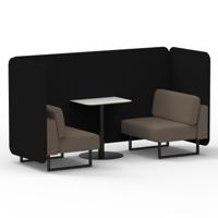 Brixworth 2 Seater Bench Booth With Black Legs And White Table With Black Leg In X2 Fabric - Diameter Panels And Theory Sofa