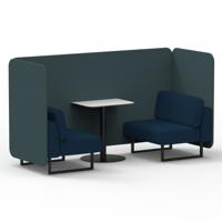 Brixworth 2 Seater Bench Booth With Black Legs And White Table With Black Leg In X2 Fabric - Polygon Panels And Calculus Sofa