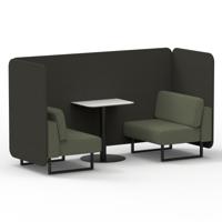 Brixworth 2 Seater Bench Booth With Black Legs And White Table With Black Leg In Main Line Flax Fabric - Temple Panels And Monument Sofa