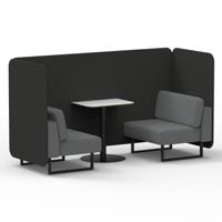 Brixworth 2 Seater Bench Booth With Black Legs And White Table With Black Leg In Synergy Fabric - Mix Panels And Partner Sofa