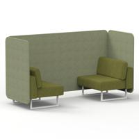 Brixworth 2 Seater Bench Booth With White Legs In Rivet Fabric - Burnish Panels And Olive Sofa