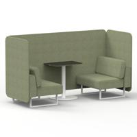 Brixworth 2 Seater Bench Booth With White Legs And Black Table With White Leg In Rivet Fabric - Burnish Panels And Sofa