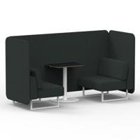 Brixworth 2 Seater Bench Booth With White Legs And Black Table With White Leg In Rivet Fabric - Charcoal Panels And Sofa