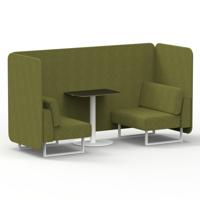 Brixworth 2 Seater Bench Booth With White Legs And Black Table With White Leg In Rivet Fabric - Olive Panels And Sofa