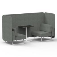 Brixworth 2 Seater Bench Booth With White Legs And Black Table With White Leg In Rivet Fabric - Prime Panels And Sofa
