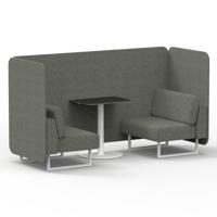Brixworth 2 Seater Bench Booth With White Legs And Black Table With White Leg In Rivet Fabric - Vitreous Panels And Sofa