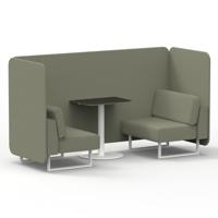 Brixworth 2 Seater Bench Booth With White Legs And Black Table With White Leg In Main Line Flax Fabric - Newbury Panels And Sofa
